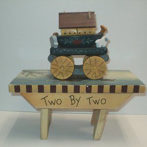 Noah's Ark Wooden Stool & Pull Toy 11 3/4" Wide